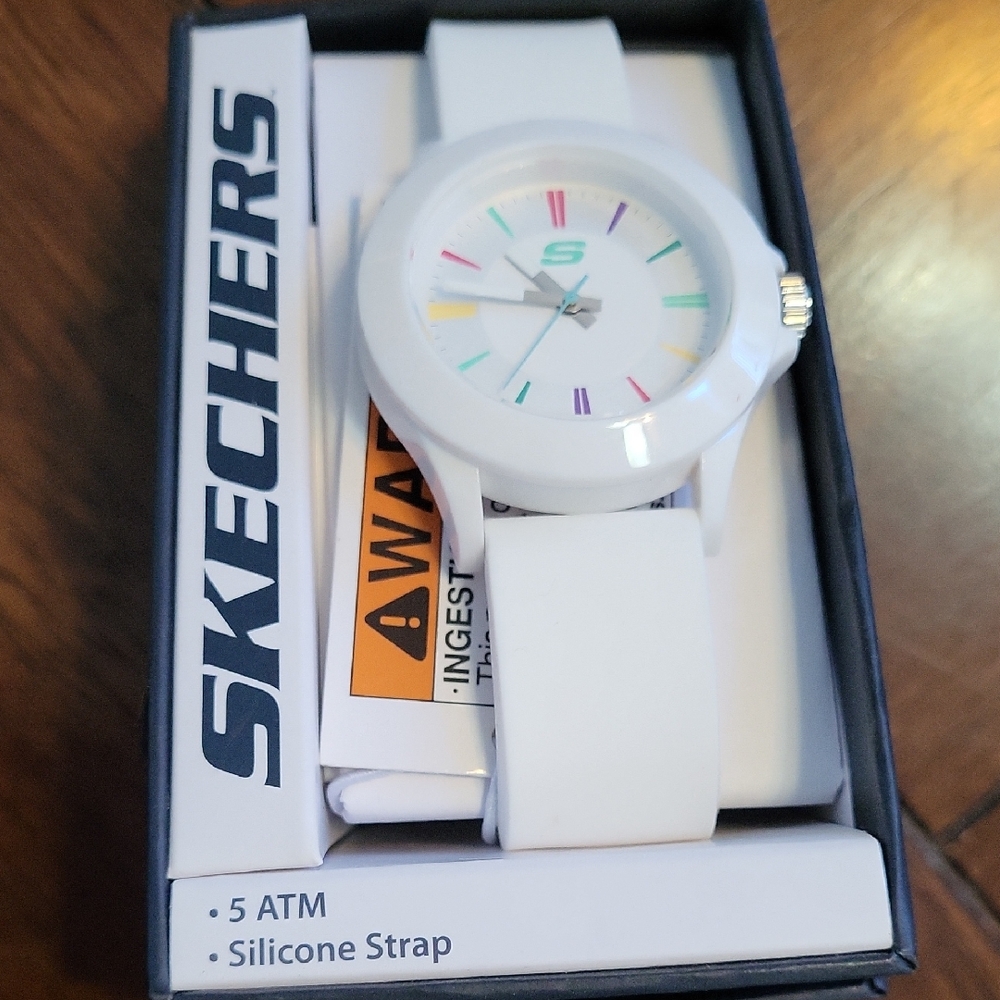 Skechers White Silicone Watch with Multicolor Dial Markers